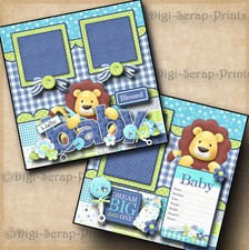 BABY BOY 2 premade scrapbook pages paper piecing layout 4 album DIGISCRAP A0047