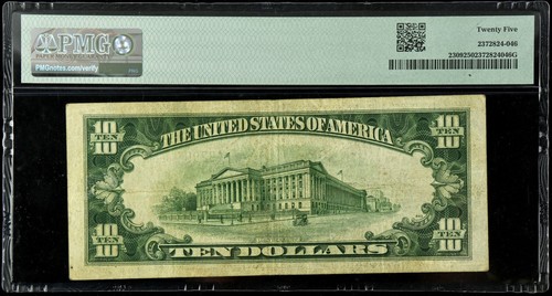 1934A $10 North Africa WWII Emergency Issue Silver Certificate Note PMG 25 VF - Picture 2 of 2