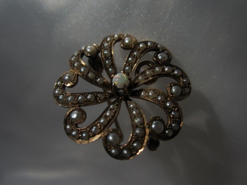 ANTIQUE 1800’s VICTORIAN 10K SOLID GOLD OPAL SEED PEARL STARBURST PENDANT BROOCH - Picture 14 of 18
