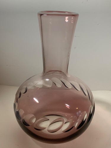 Antique 1910 Cut to Clear Amethyst Purple Glass Decanter 9 in. - Picture 2 of 8