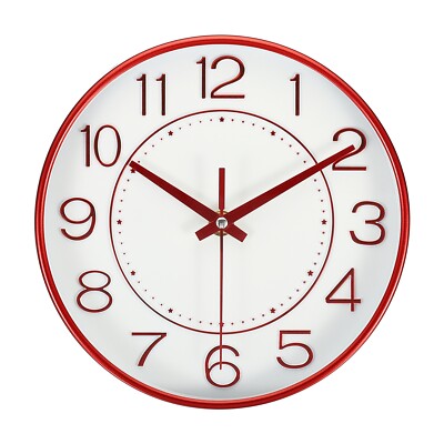 8'' Wall Clock Battery Operated Silent Non-Ticking Round Modern Clock Red
