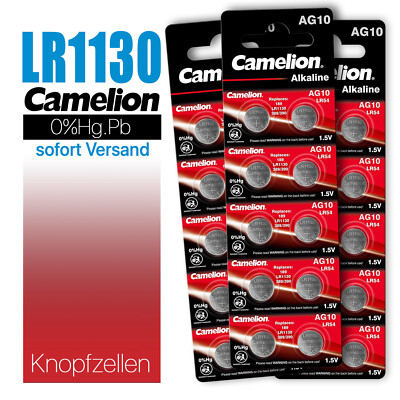 LR1130 AG10 LR54 L1131 189 V10GA D189 RW89 Camelion Knopfzellen MHD bis 10.2029