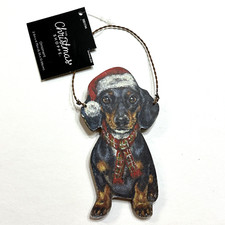 Dachshund Dog Flat Wooden Christmas Ornament by Kathy For The Christmas Shoppe