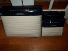 NIP Ralph Lauren Reed Hollywood Cream Full/Queen Coverlet  Euro Shams Set 3pc