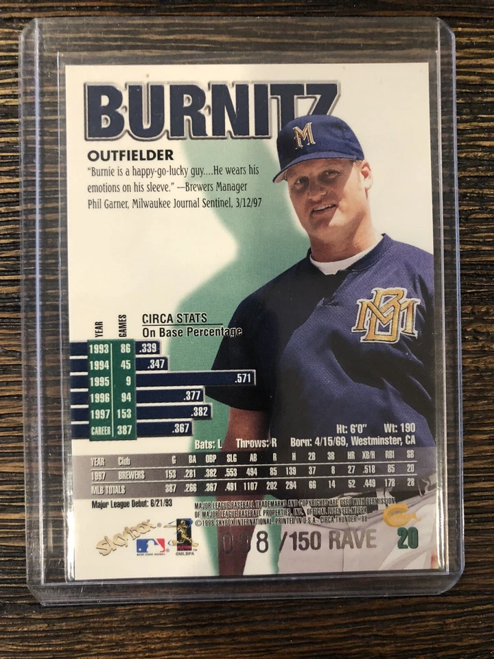 Circa Thunder Rave #20 1998 Jeromy Burnitz/150. Tarjeta muy chula/rara. Foto 2 de 2