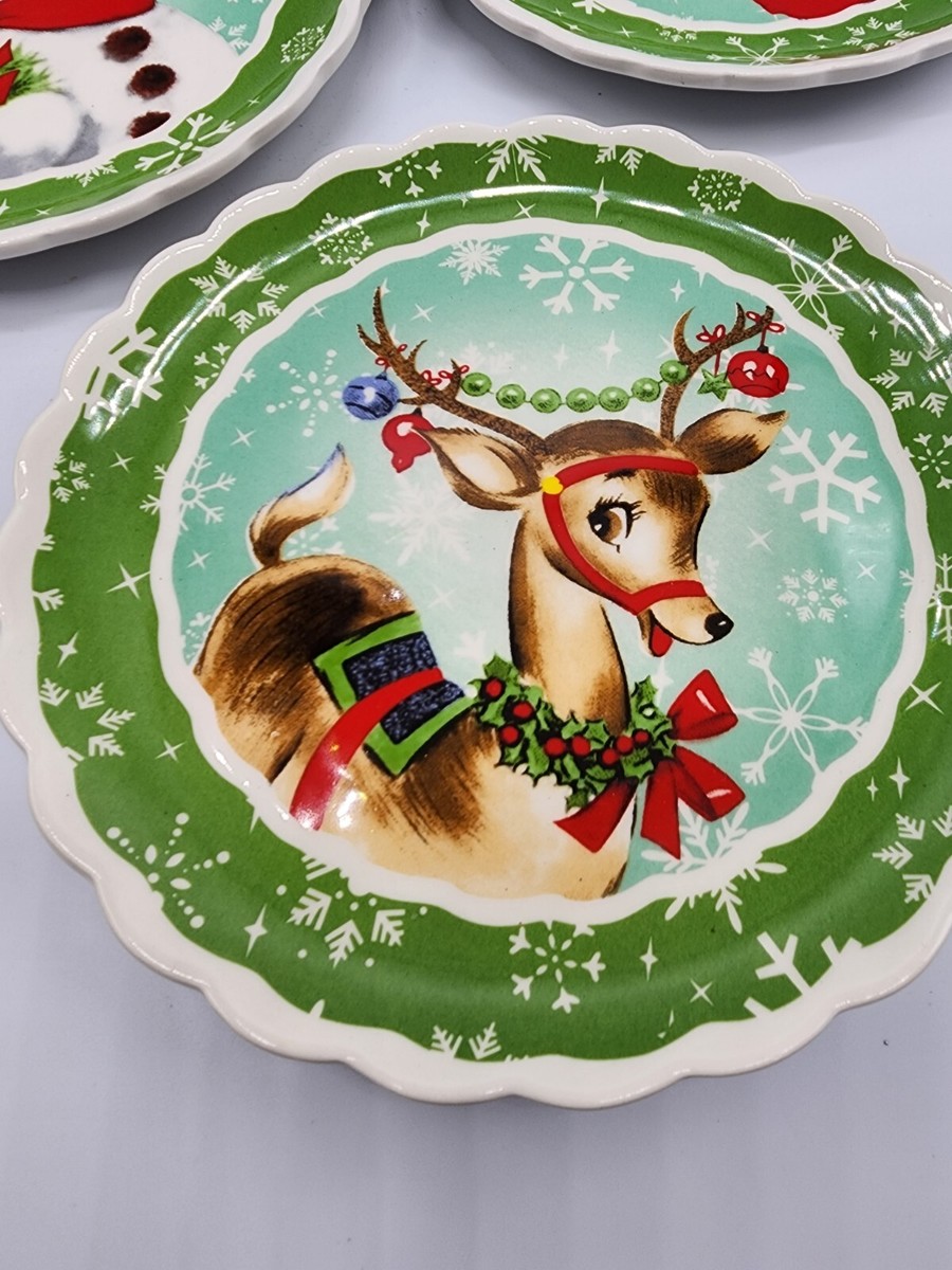 Santa Reindeer Plates Christmas Ceramic 8” Dessert Salad Plate