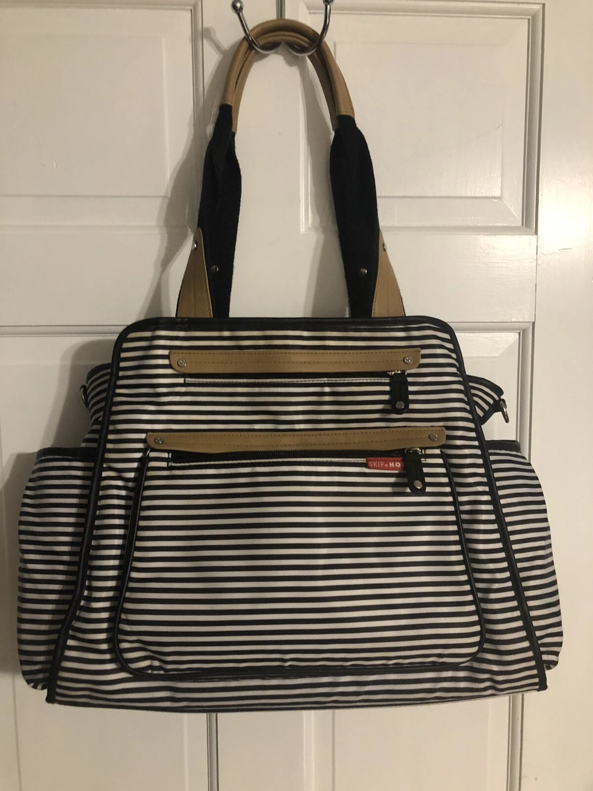 Skip Hop Black & White Striped Diaper Bag EUC