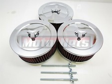 3x Chrome Triple Air Cleaner Kit Washable 6-38 Round 4 Barrel Carb Scoop Rod