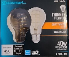 6x Lot Ecosmart 40W A19 Soft white 2700k Thinner Filament Clear LED 12 bulbs
