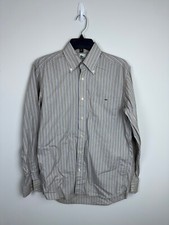 Men's Lacoste Button Down Grey/Blues Striped Shirt Size 38