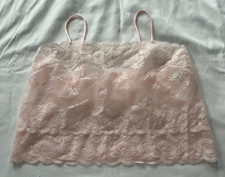 Vintage Crop Cami Tank Top Size Large Camisole by Deena PINK Sheer Nylon LACE