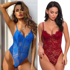 Thong Bodysuit for Women High Cut Leotard Backless Lingerie V Neck Jumpsuits US