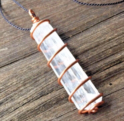Natrolite Crystal Necklace Hand Wrapped in Copper! Synergy 12 Natrolite Pendant 