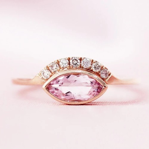 Marquise & Round 0.56CT Lab Grown Diamond Women's Eye Design Ring 10K Rose Gold - Picture 2 of 8