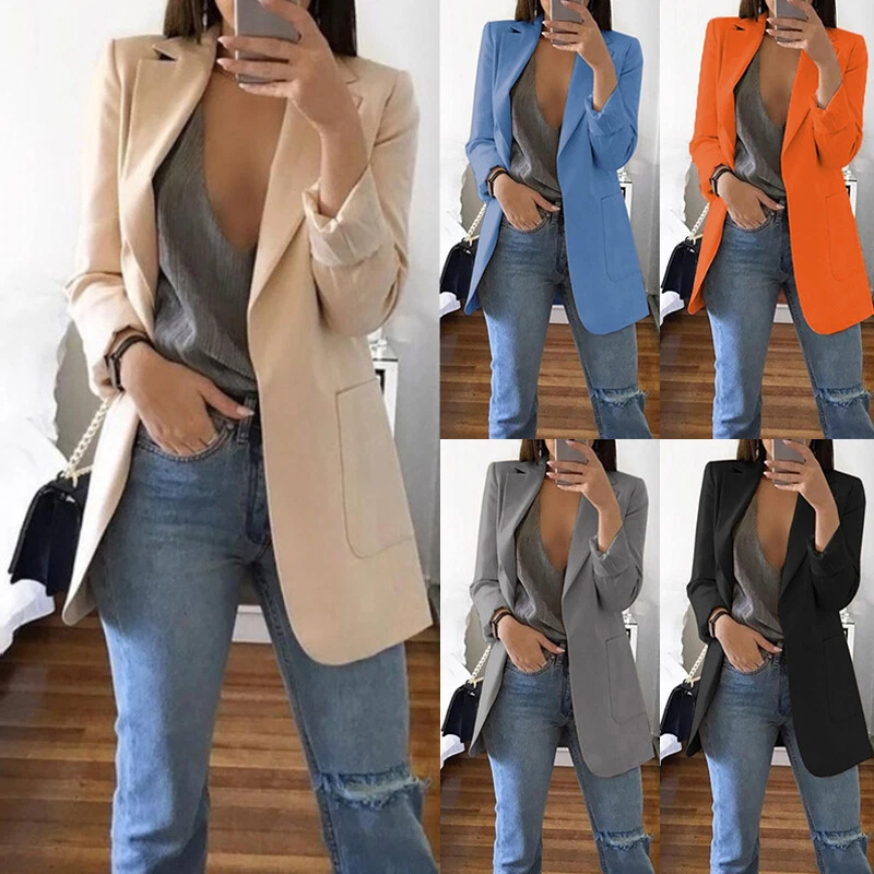 Womens Blazer Suit Slim Ladies Coat Formal Jackets Slim Plus Size