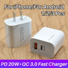 For Android iPhone iPad QC 3.0 PD 20W USB Type C Fast Charger Power Adapter Cube