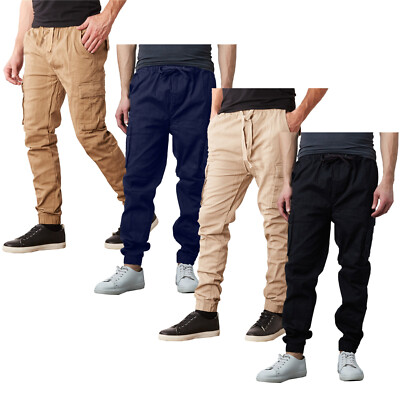 Mens 2 PACK Cotton Flex Stretch Cargo Jogger Pant (SIZE S-2XL) NEW FREE SHIPPING