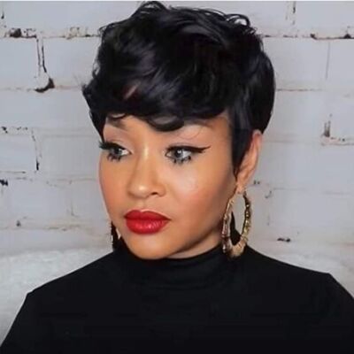 Short Pixie Cut Black Wave Human Hair Wig For black Women Glueless Soft Wig