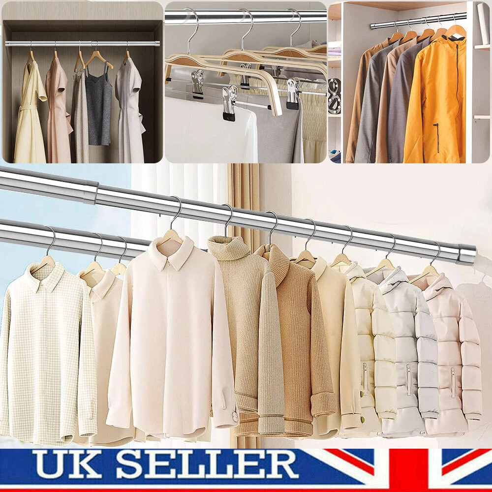 Stainless Steel Clothes Rail Rod Wardrobe Rail Extendable Clothing