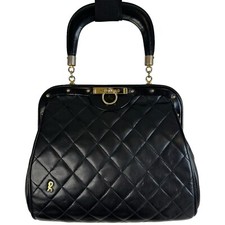 Ambassador Roberta Di Camerino Quilted Top Handle Bag Black Leather Italy Small