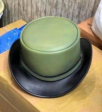 Green black Leather Top Hat: Steampunk Gothic Victorian cosplay costume hat