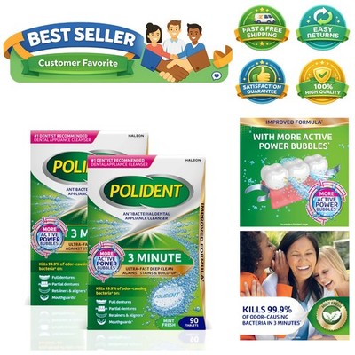 3 Minute Antibacterial Dental Cleaner Tablets, 90 Count - 2 Pack for Freshness