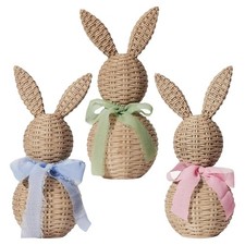 Bunny Figurines 2 Pieces Resin Woven Spring Decor Easter Bunny Decor