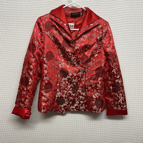 VTG River Thai Silk Suit 101 Red/Gold Jacket Dress Jacket Size M Oriental