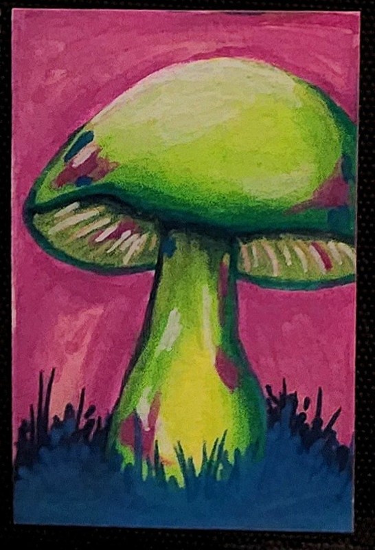 ACEO Mushroom 2 Painting Raven and Thorn Artistry