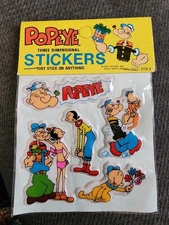 1981 Vintage Popeye 3-D Puffy Stickers NEW Sealed on Card #3084 "H"