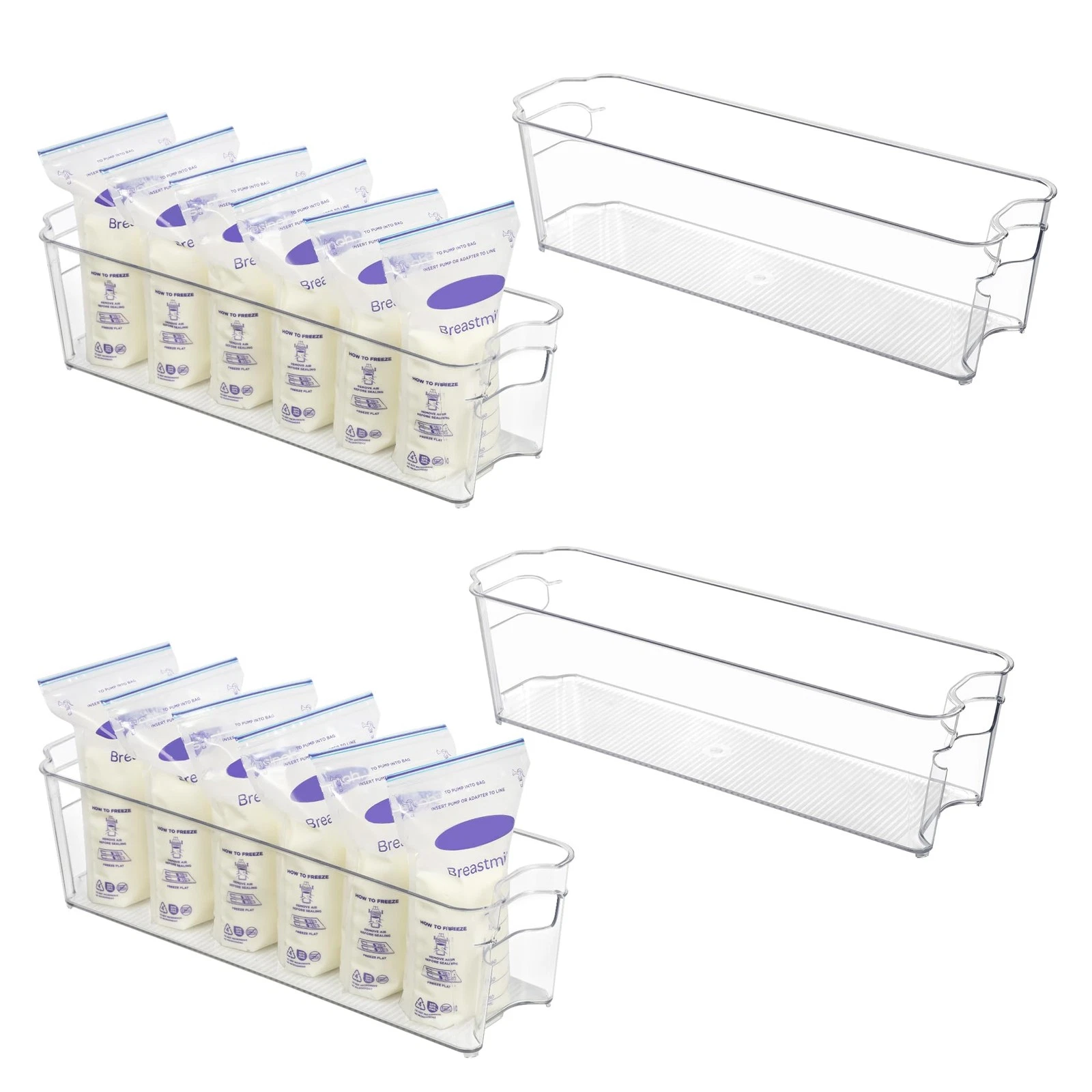 Breastmilk Storage Container 4PCS Set, Clear Freezer and Fridge Organizer Bin...