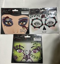 Halloween Glitter Face Art Stickers 3 Pack Spider Roses Pirate Skull ALL NEW