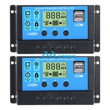 2pc 30A Solar Panel Battery Charge Controller 12V/24V LCD Regulator Dual USB