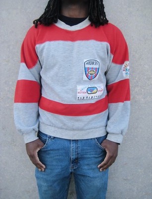 bugle boy usa grey/red striped sweatshirt - size L 