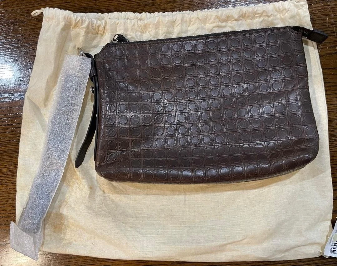 Ferragamo — SALVATORE FERRAGAMO MONOGRAM CLUTCH BAG MADE IN ITALY