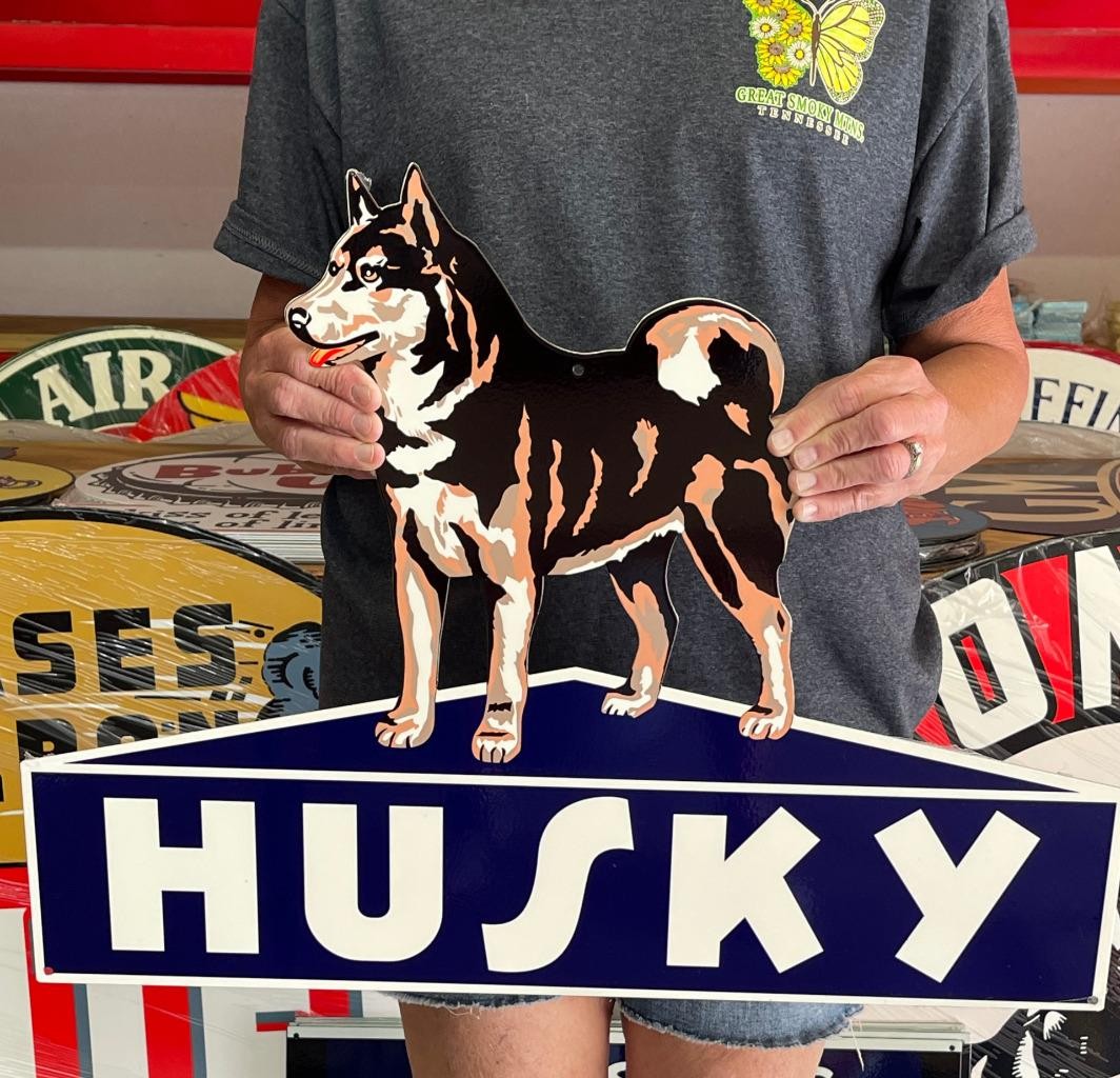 ★★お取り置きページ★ USA VINTAGE 40s 50s Antique Vintage Old Style Sign Husky Oil 24x18 NOT Porcelain Made