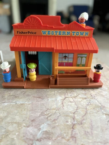 Vintage Fisher Price Family Little People Western Town Play-set, Cowboy Indian