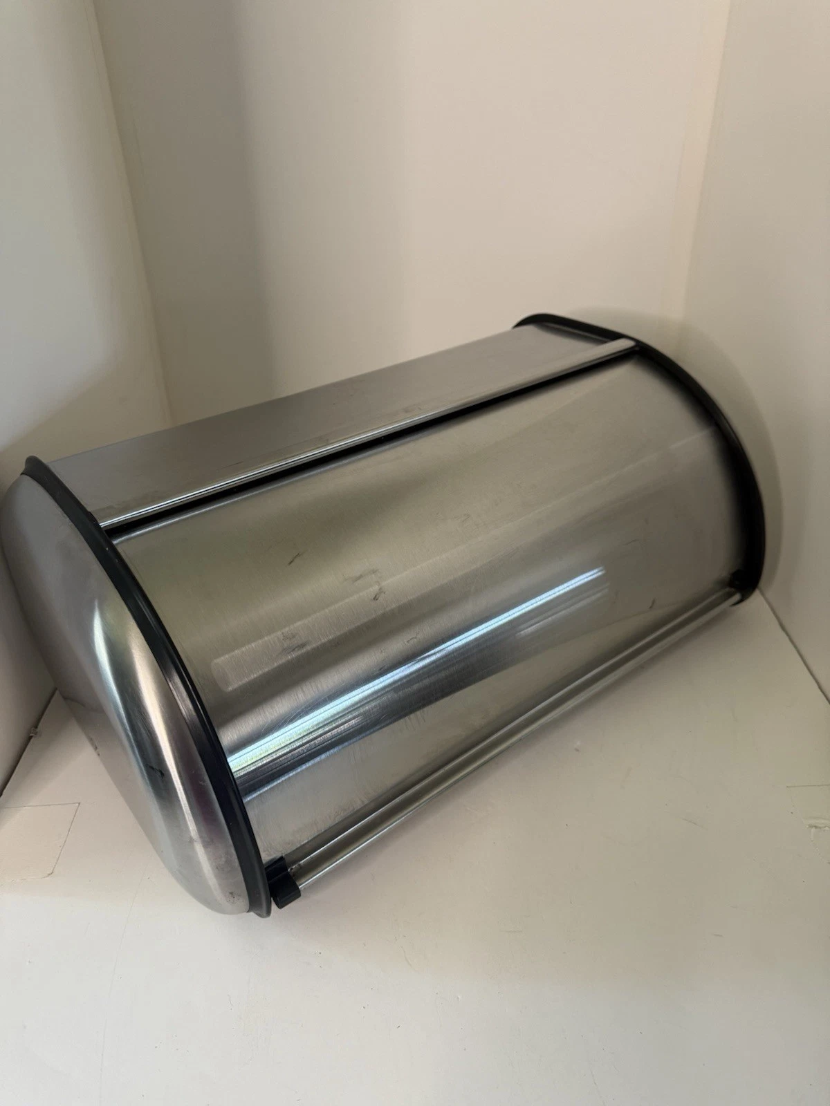 Stainless Steel Bread Box Kitchen Bin Storage Container Roll Top Rear Vented EUC