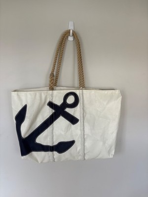 Sea Bags Navy Anchor Large Tote  Zip Top, Hanging & Cell Pockets, Hemp Handles