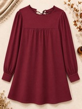 Chaps Women's Dress Large NWT Berry Burgundy Ruffle Neck Long Sleeve Rayon