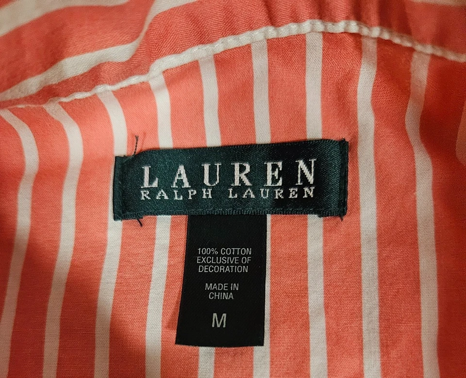 Lauren Ralph Lauren Pink & White Stripe Cotton Night Gown Sleepwear  Womens M - Image 2 of 4