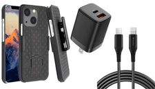 For iPhone 13 - Belt Clip Case and Fast Home Charger Combo Swivel Holster PD