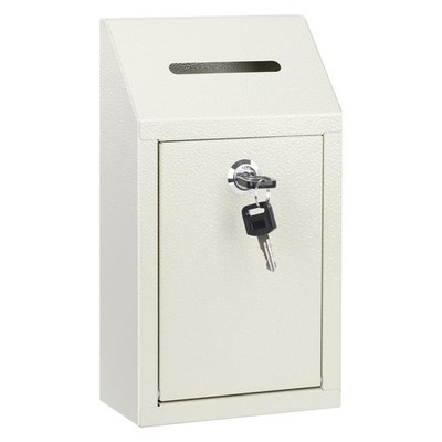 KYODOLED Money Cash Drop Box with Lock, Metal Donation and Compact, White 