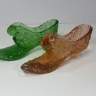 Lot Of 2 Fenton Cat Head Glass Slippers- Daisy Translucent- Emerald Green/Pink