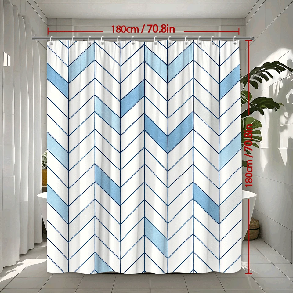Cortina de ducha Chevron azul para decoración de baño moderna Foto 3 de 4
