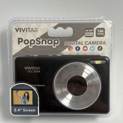 Vivitar Popsnap Compact Slim Digital Camera 16X Zoom 1080p Flash Black S124 New