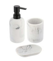 BadzubehöR Set 3-Tlg Seifenspender Seifenschale Zahnputzbecher Weiß Polyresin