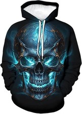 Fire Blue Skull Print Hoodie - All Over Print 3D Hoodie - Adults Youth