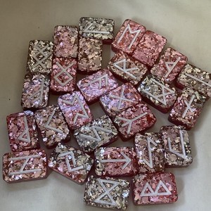 Translucent Pink Sparkle Resin Rune Stones, Elder Futhark, Pagan Set Of 27