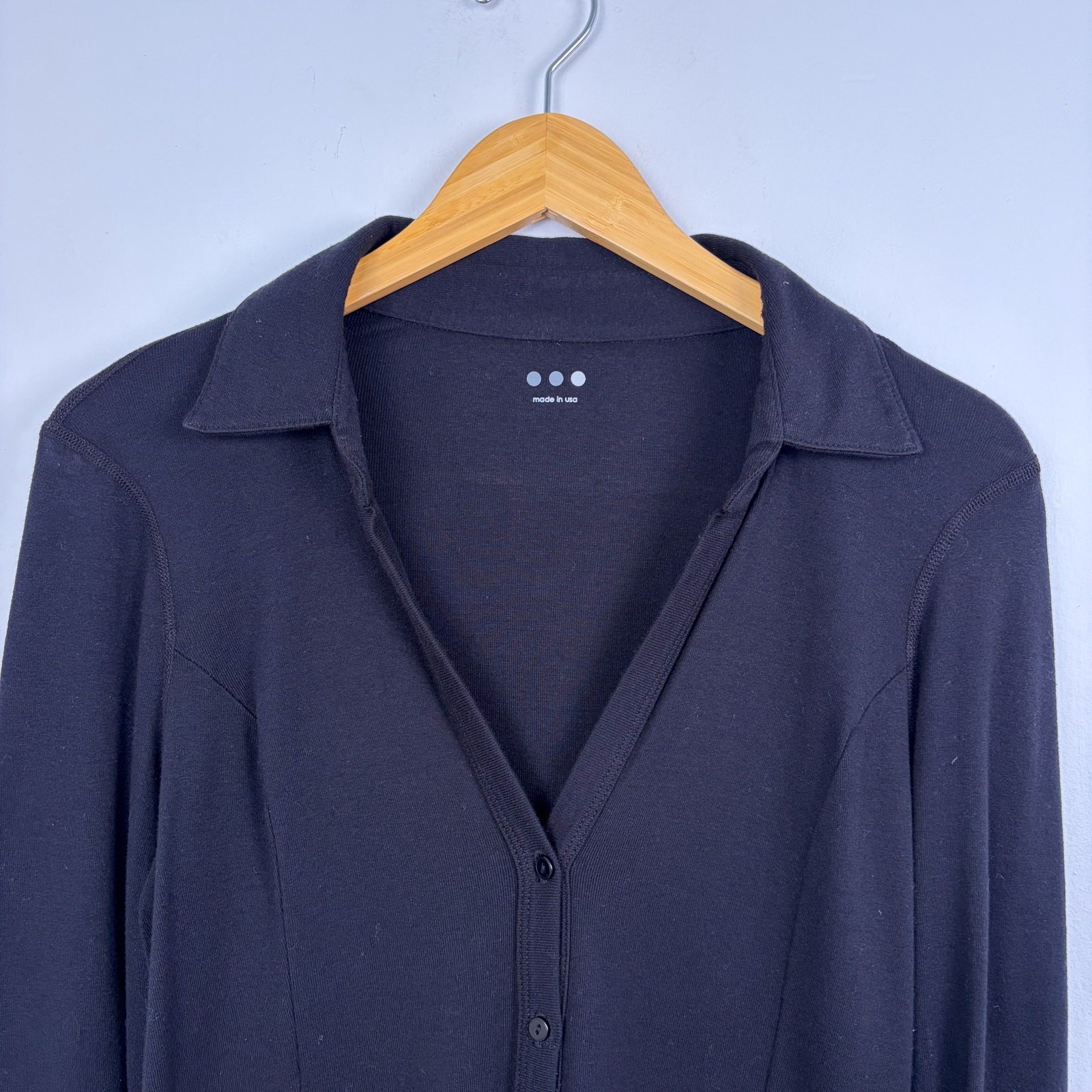 Three Dots Collared Jersey Button Long Sleeve Shi… - image 2